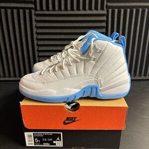 Nike Air Jordan 12 Retro White and Blue Sneakers Size 5Y